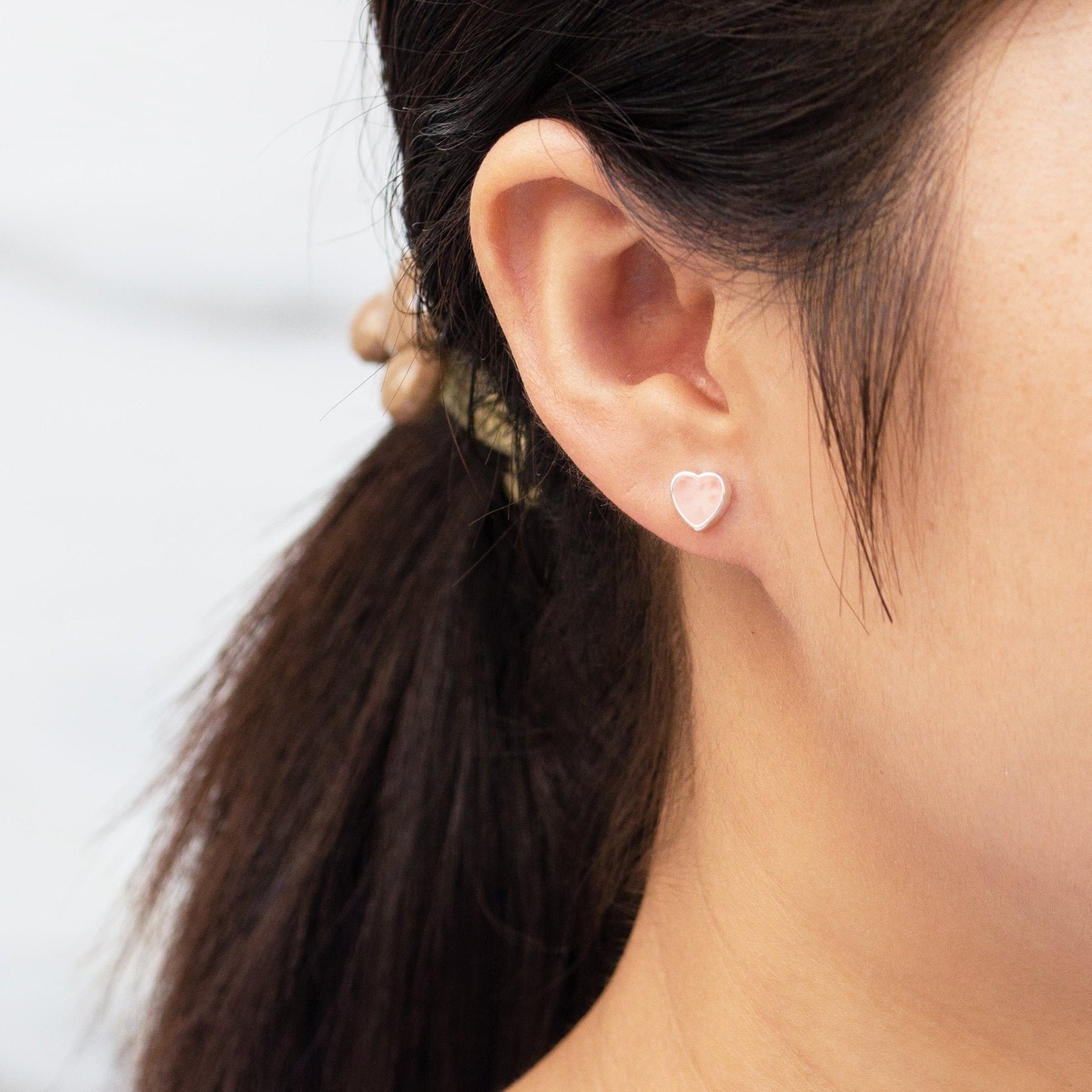 Rose Quartz Heart Stud Earrings with Quote Card