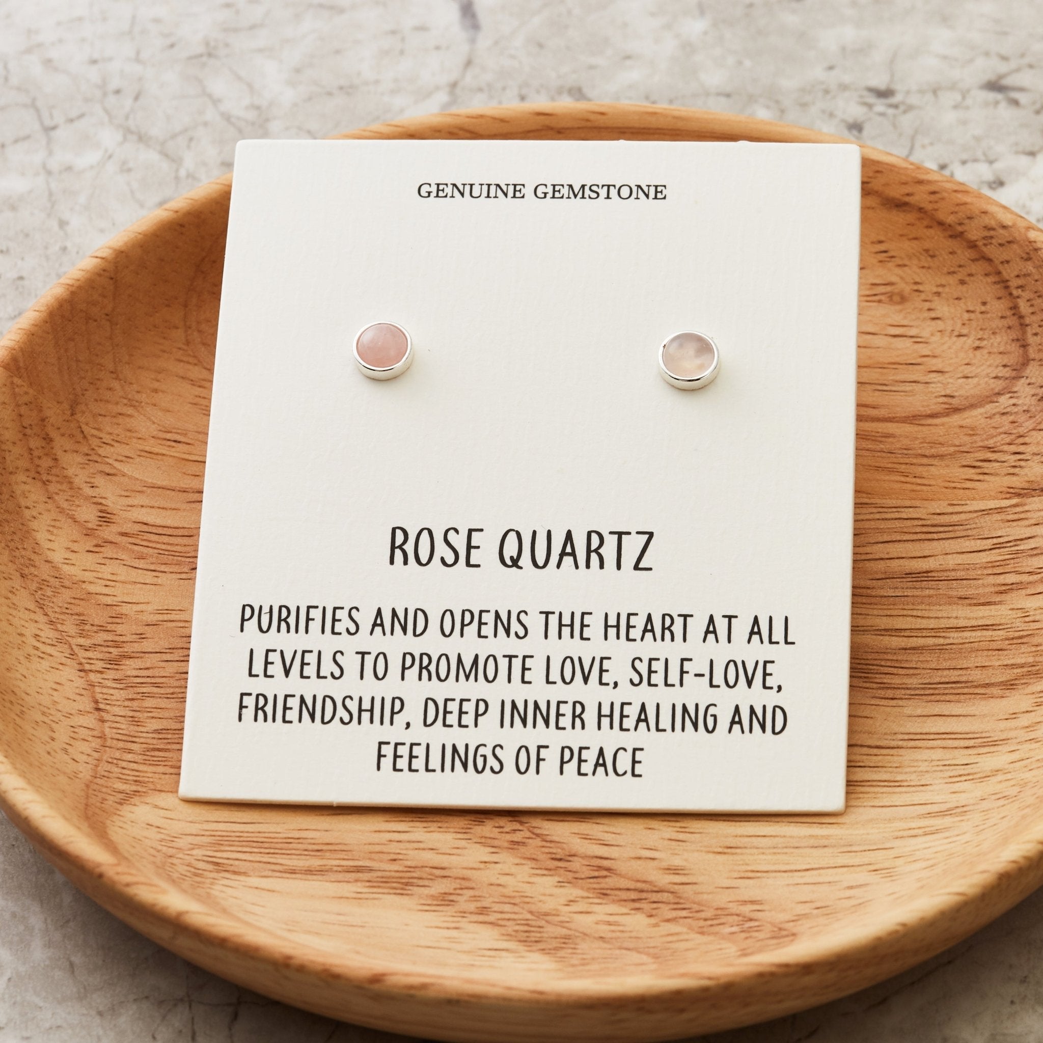 Rose Quartz Stud Earrings with Quote Card