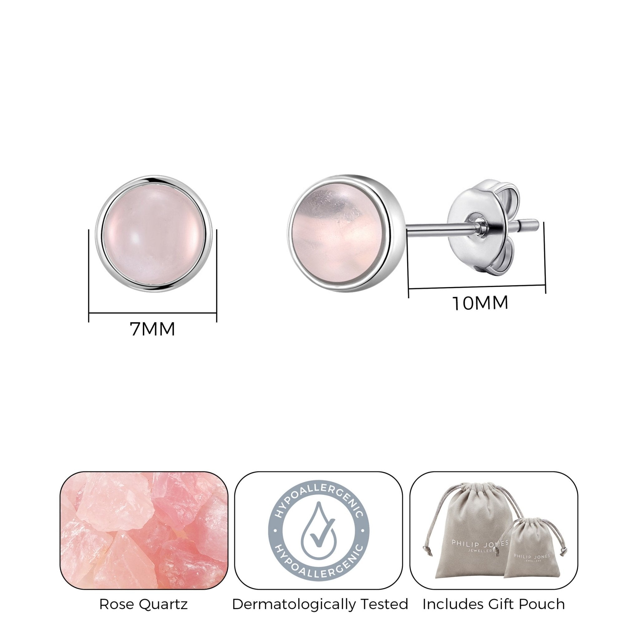 Rose Quartz Stud Earrings with Quote Card