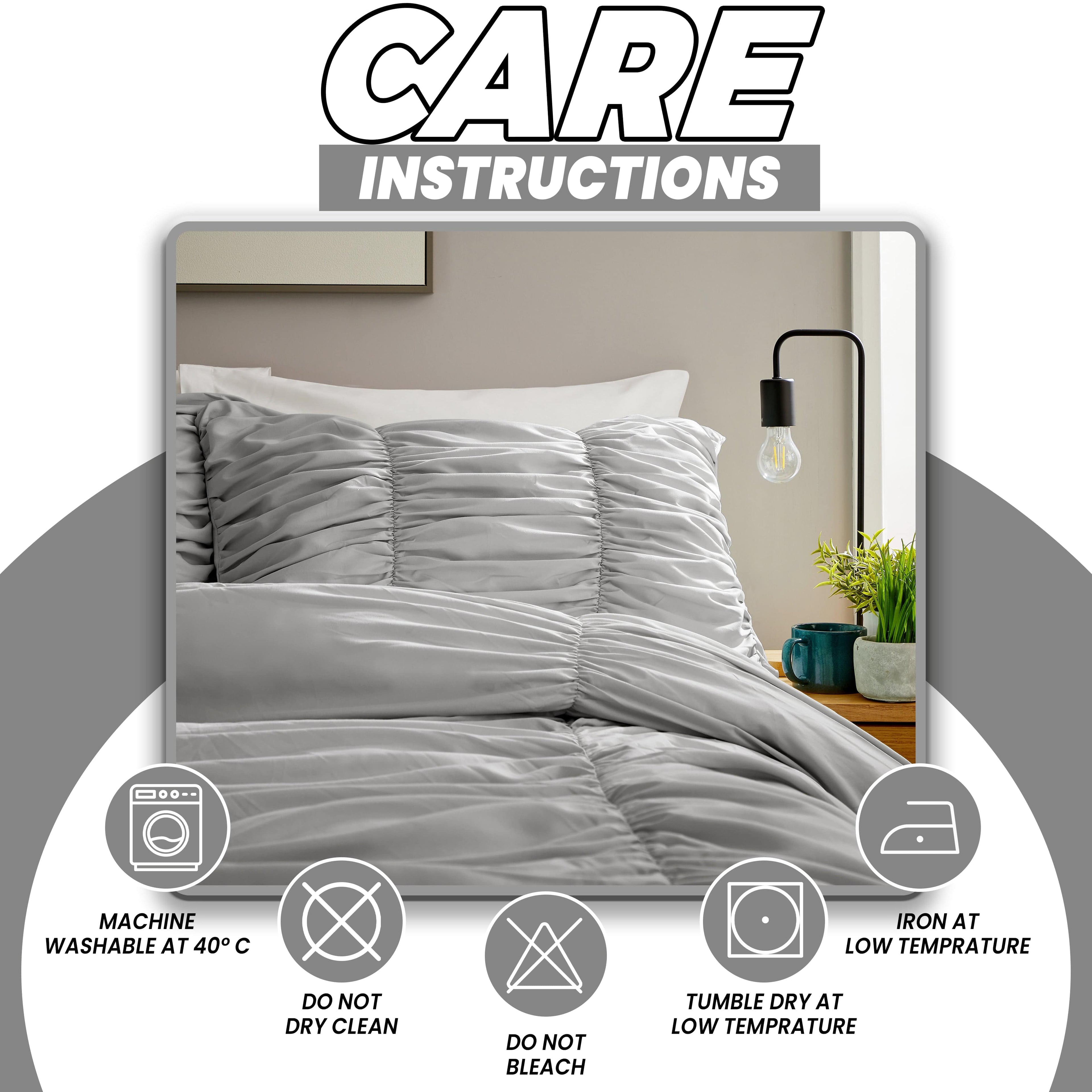 Ruched Grey Microfibre Duvet Cover Set with Pillowcases Ruffle Bedding Super Soft Easy Care Quilt Bed Linen by OLIVIA ROCCO