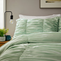 Ruched Sage Green Microfibre Duvet Cover Set with Pillowcases Ruffle Bedding Super Soft Easy Care Quilt Bed Linen by OLIVIA ROCCO