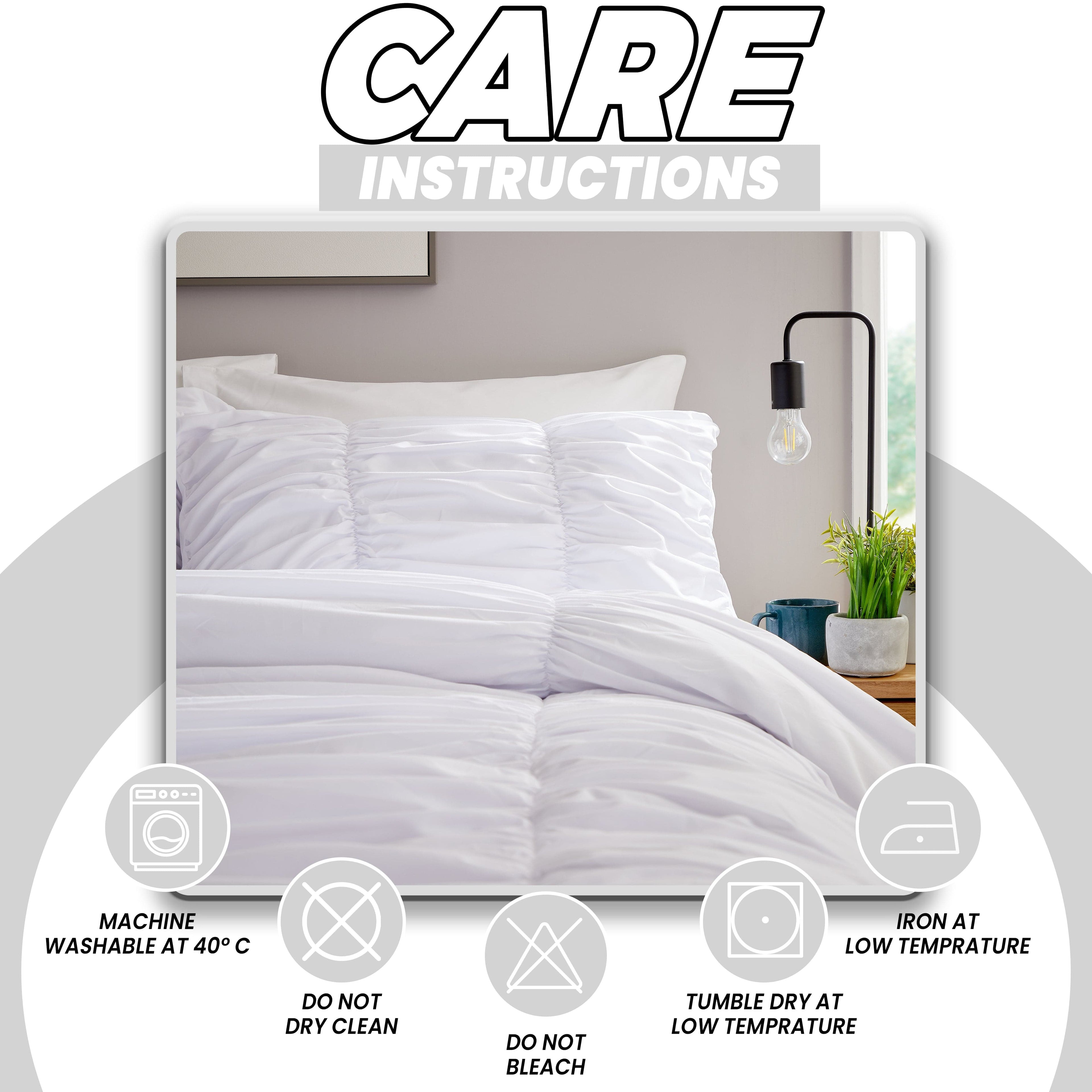 Ruched White Microfibre Duvet Cover Set with Pillowcases Ruffle Bedding Super Soft Easy Care Quilt Bed Linen by OLIVIA ROCCO