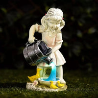 Solar Girl with Watering Can & Ducks Ornament