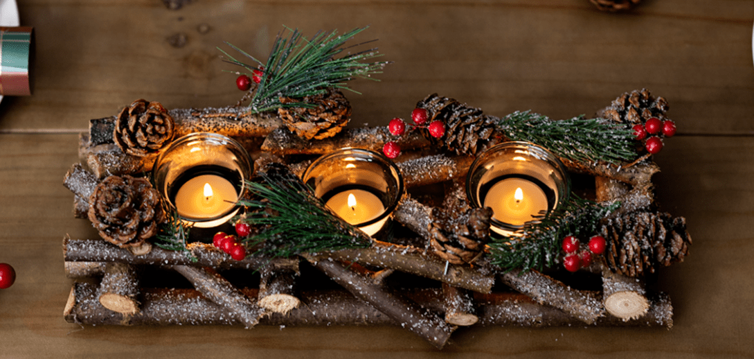 Christmas Wooden Pinecone Tea Light Candle Holder Decoration