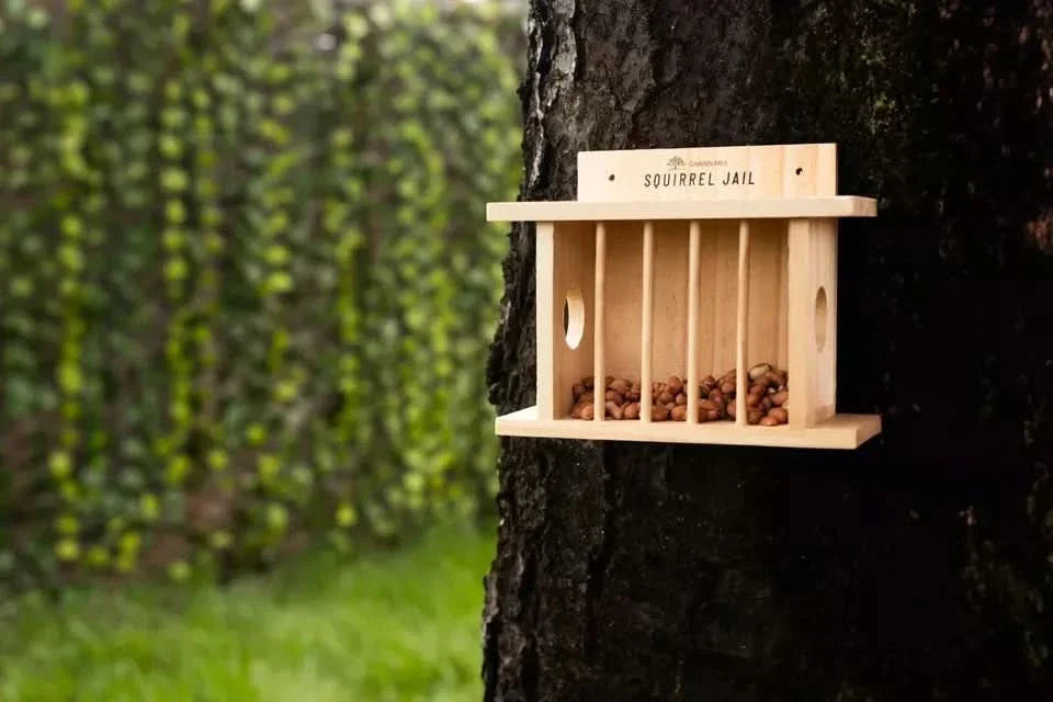 Hanging Wooden Bird Squirrel Feeder Wildlife Jail Feeding Station