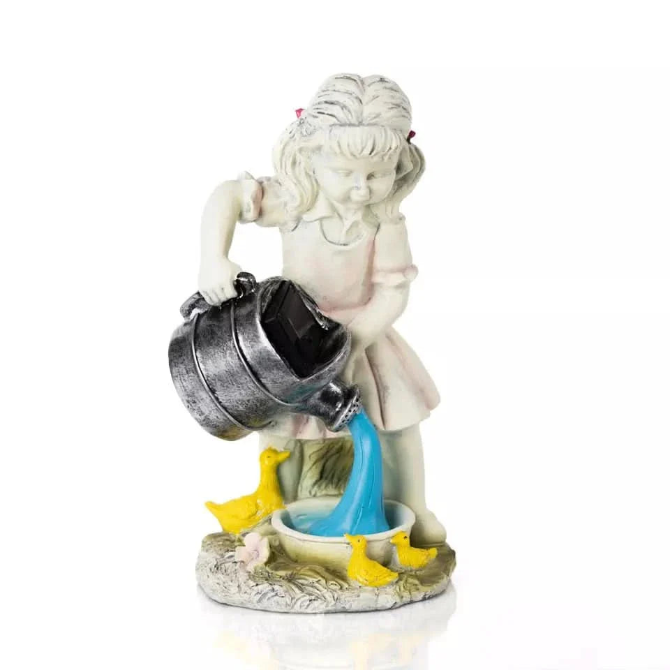 Solar Girl with Watering Can & Ducks Ornament