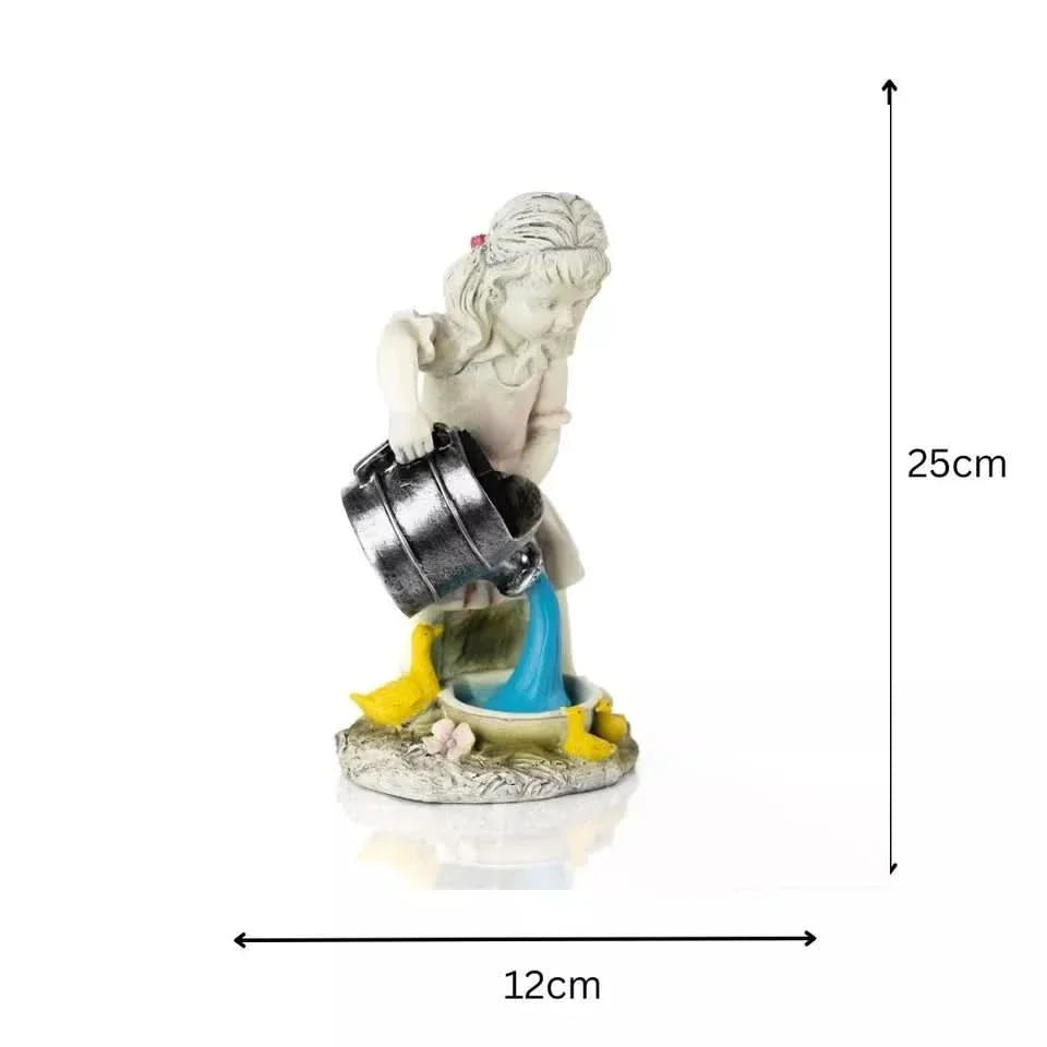 Solar Girl with Watering Can & Ducks Ornament