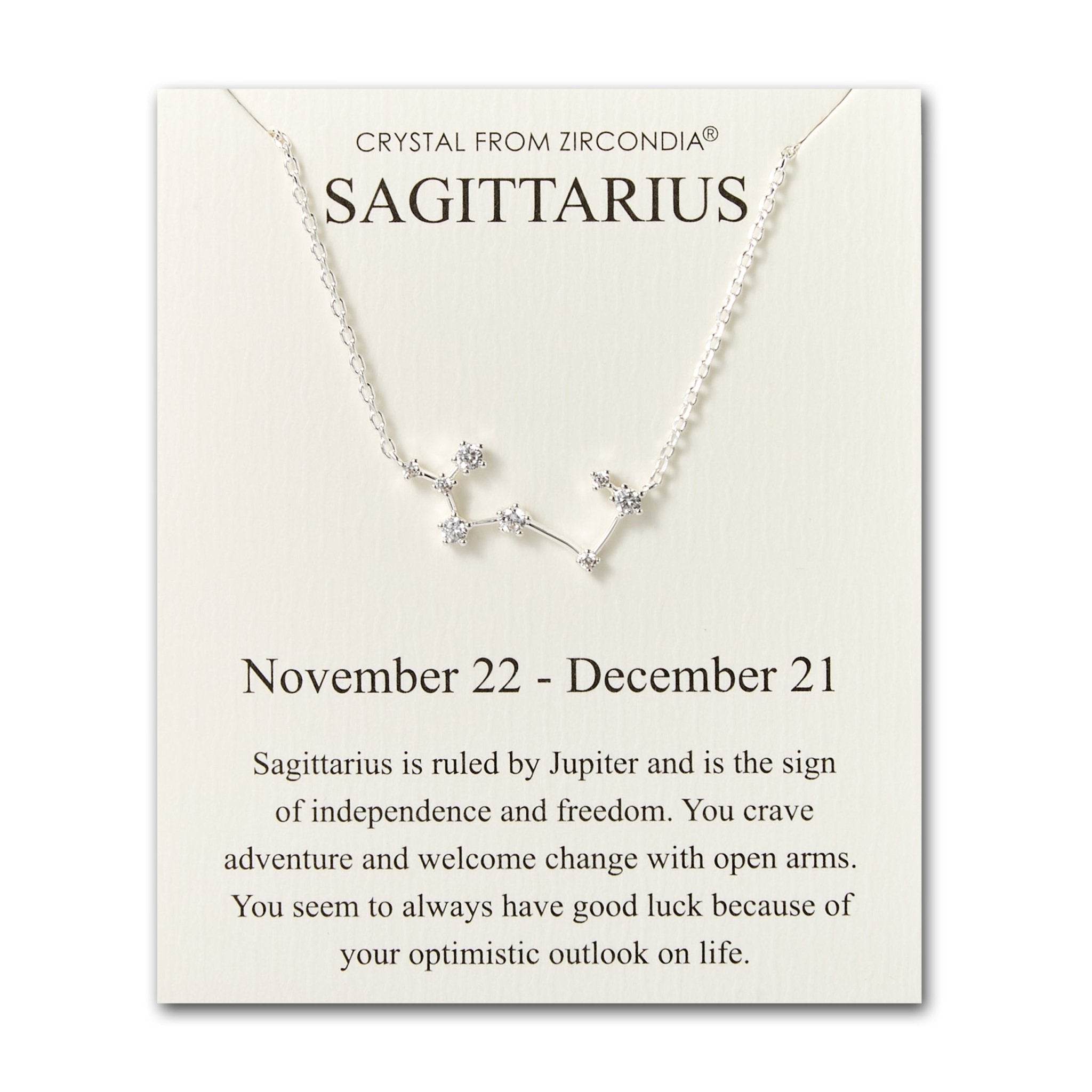 Sagittarius Star Sign Zodiac Constellation Necklace and Quote Card with Zircondia® Crystals