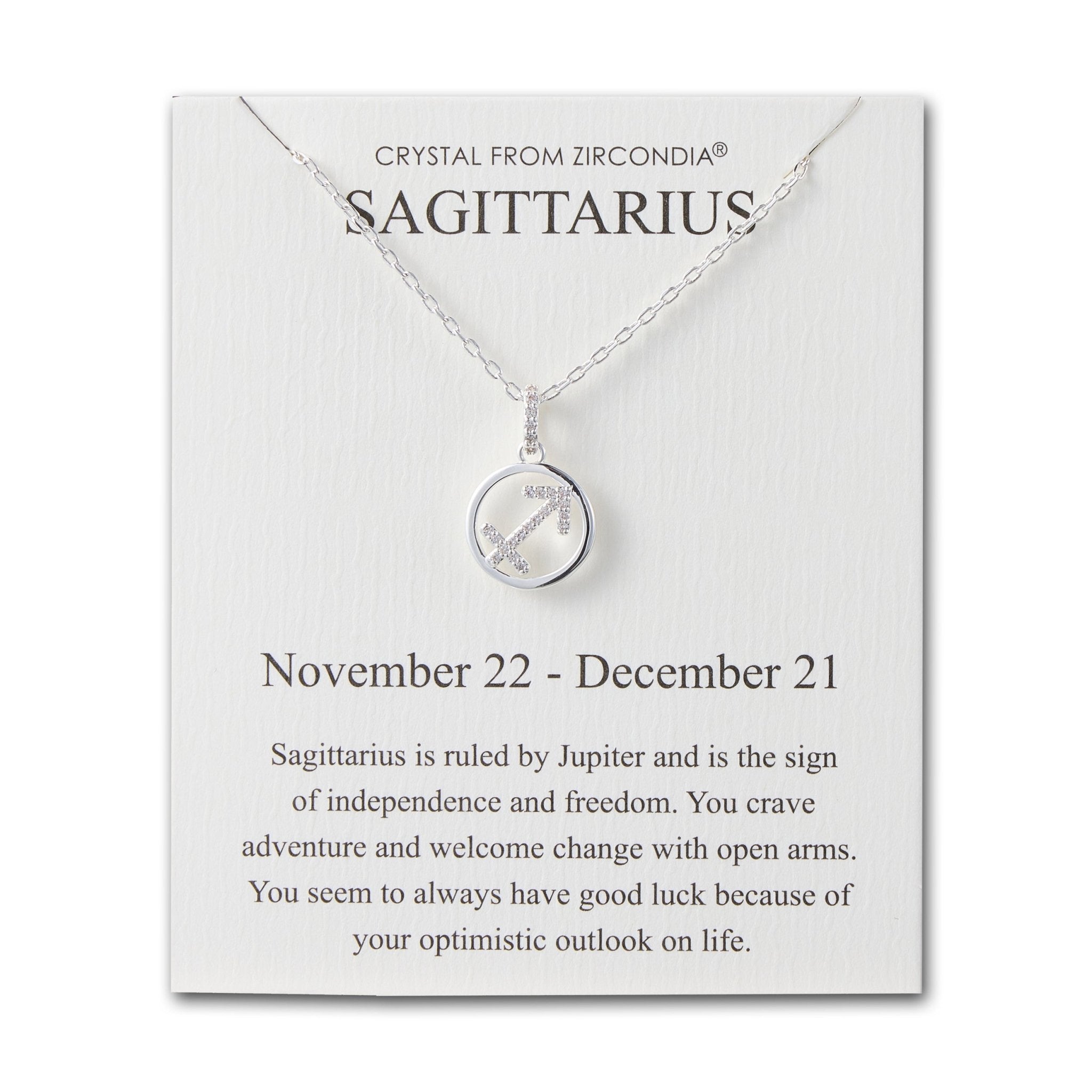 Sagittarius Star Sign Zodiac Necklace and Quote Card with Zircondia® Crystals