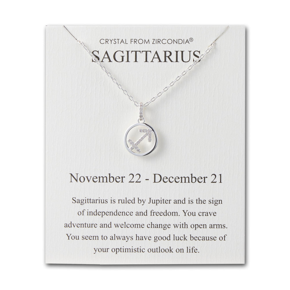 Sagittarius Star Sign Zodiac Necklace and Quote Card with Zircondia® Crystals