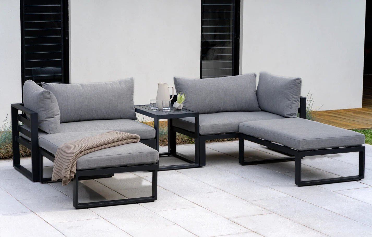 Santorini Grey 4 Seater Modular Aluminium Lounge Set with Side Cushions