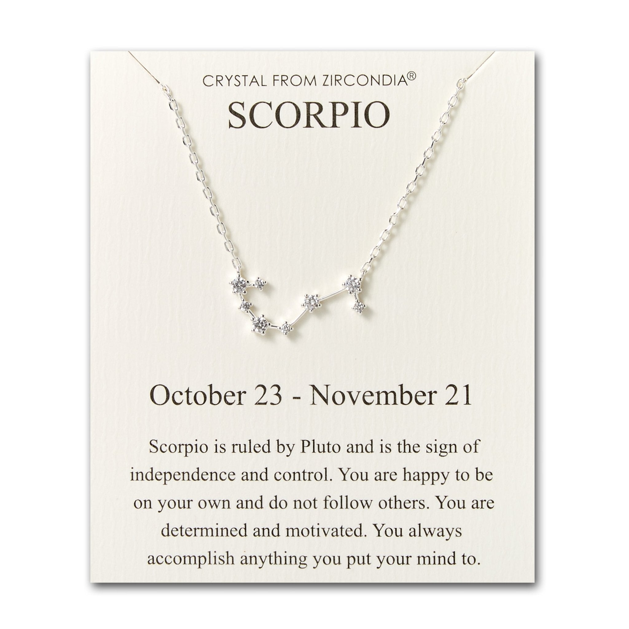 Scorpio Star Sign Zodiac Constellation Necklace and Quote Card with Zircondia® Crystals