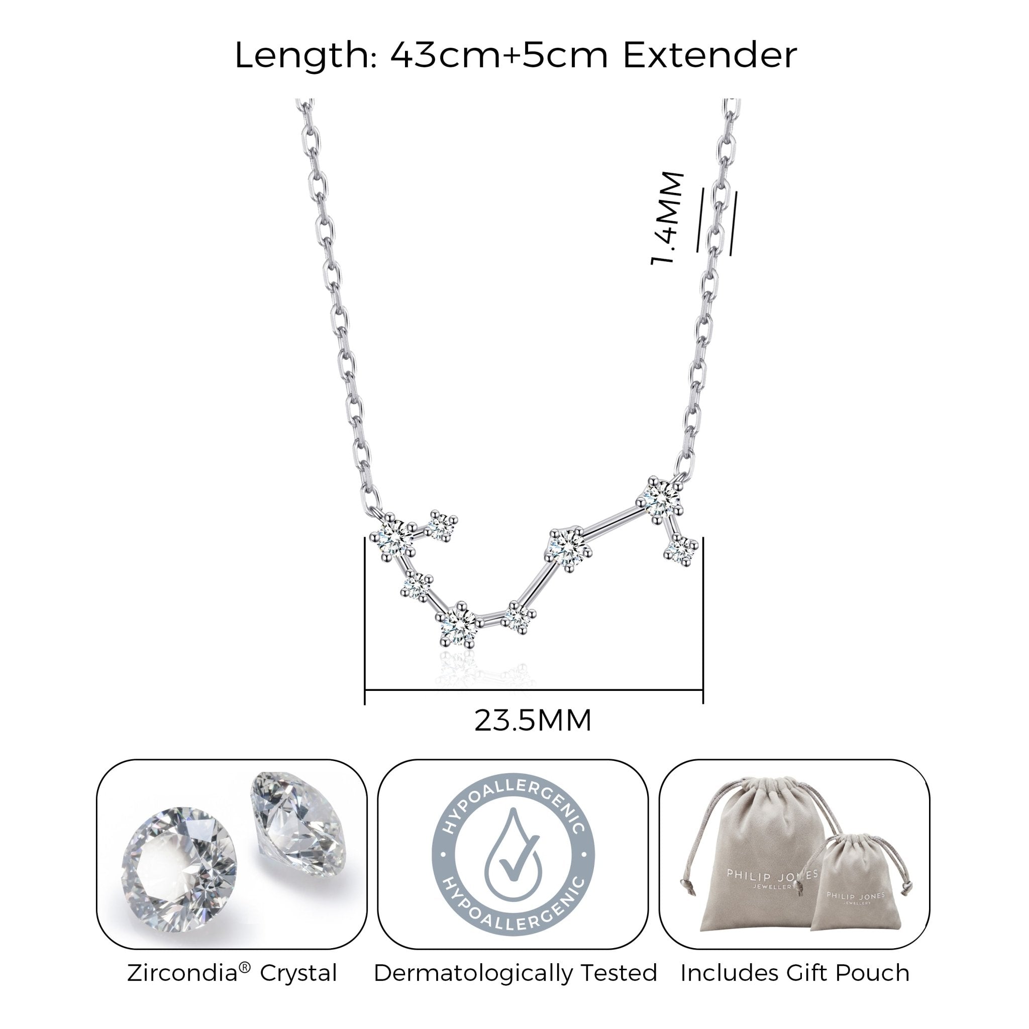 Scorpio Star Sign Zodiac Constellation Necklace with Zircondia® Crystals