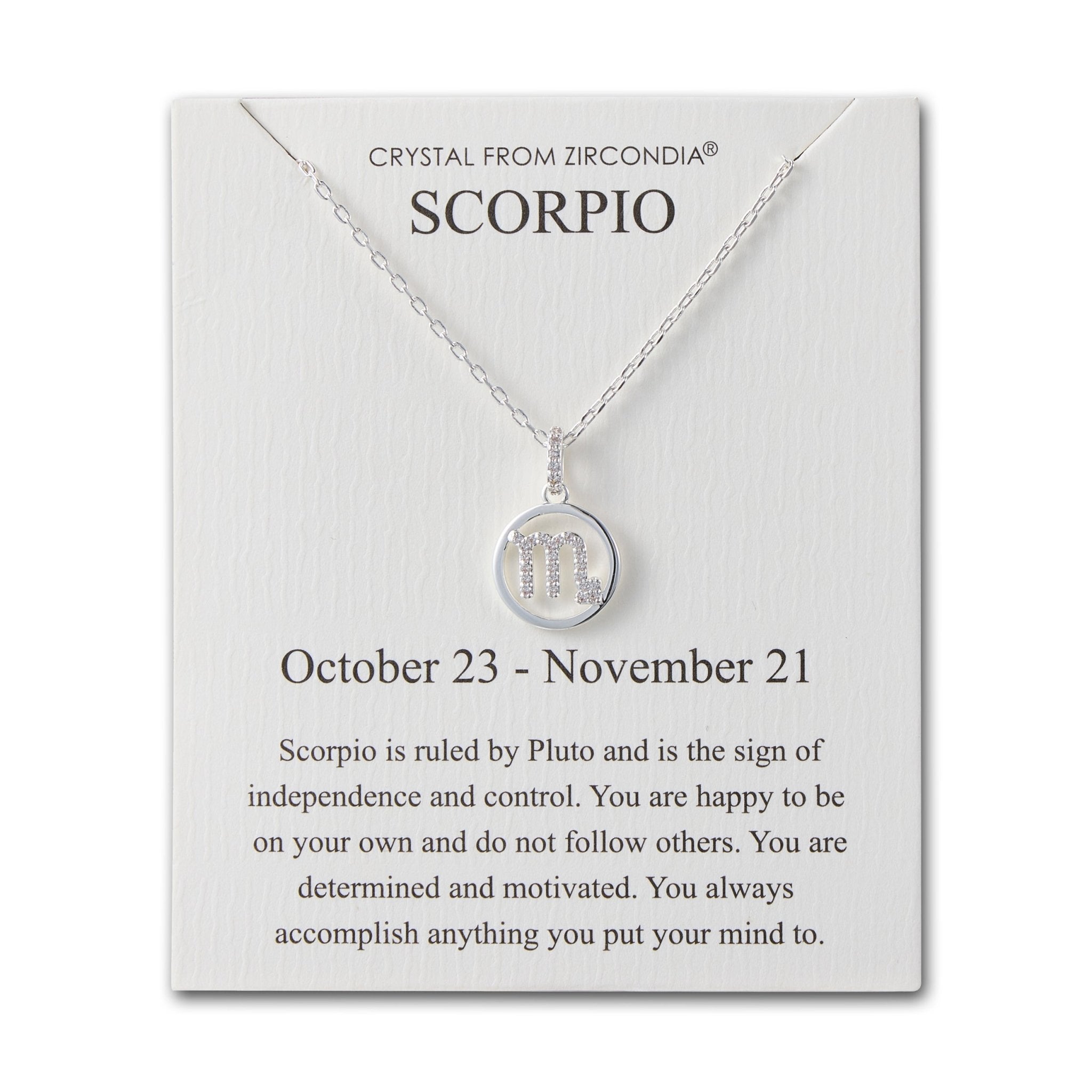 Scorpio Star Sign Zodiac Necklace and Quote Card with Zircondia® Crystals
