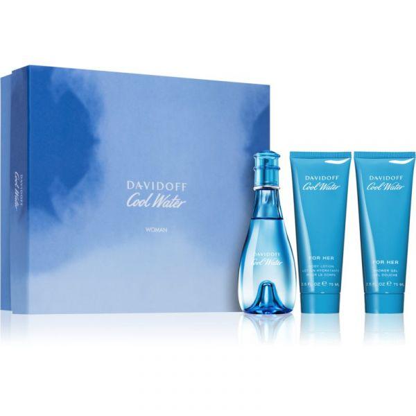 Davidoff Cool Water 100ml EDT + 75ml Body Lotion + 75ml Shower Gel for Women Gift Set