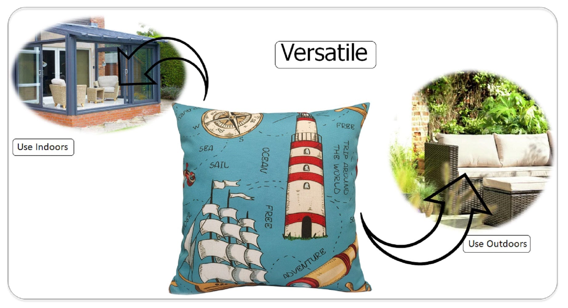 Seaside Coastal Style Water Resistant Patio Garden Cushions 17 x 17 Inches Durable Decorative Throw Pillows for Indoor Outdoor Use by OLIVIA ROCCO