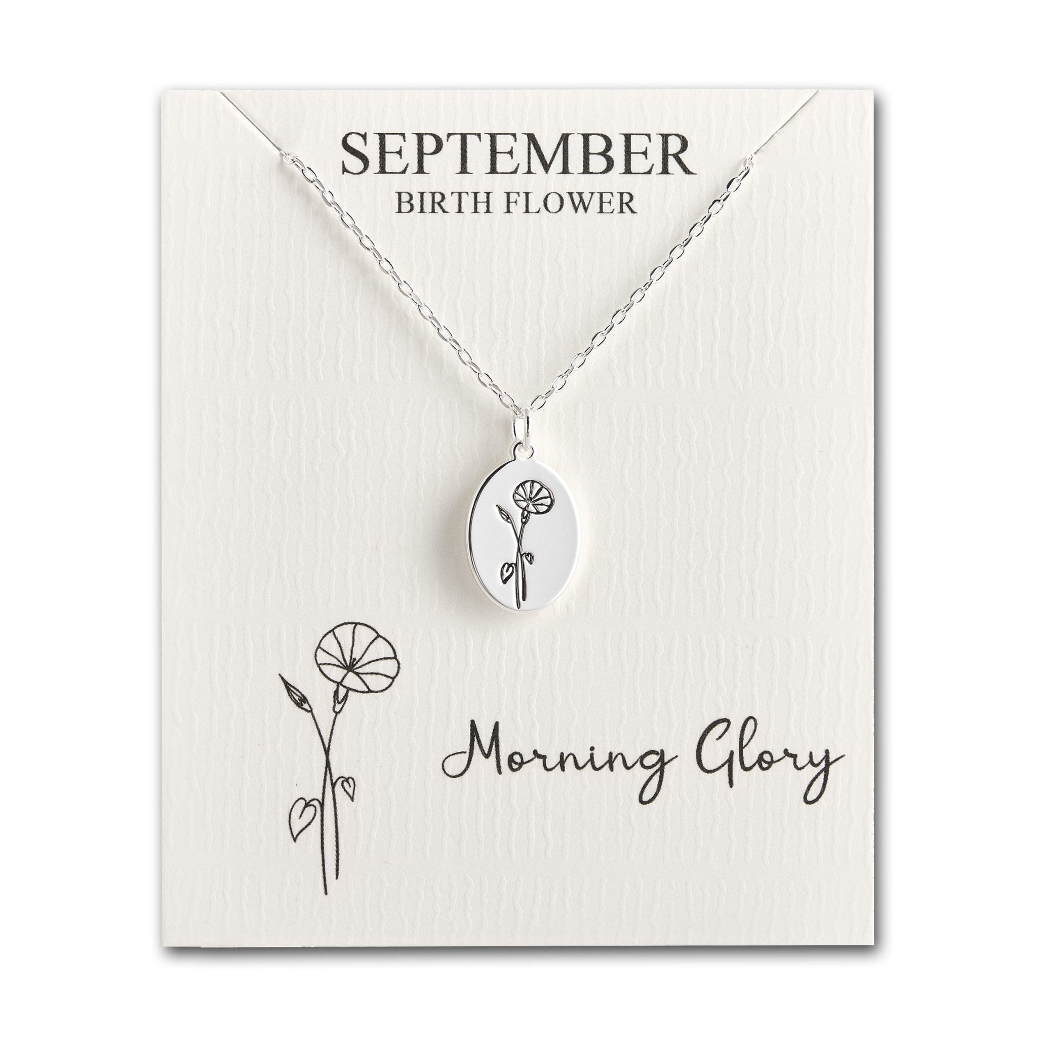 September Birth Flower Morning Glory Necklace with Card