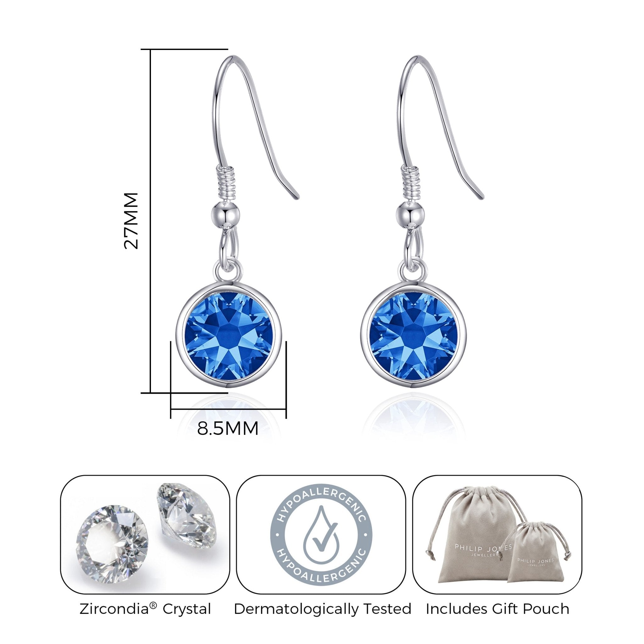 September Birthstone Drop Earrings Created with Sapphire Zircondia® Crystals