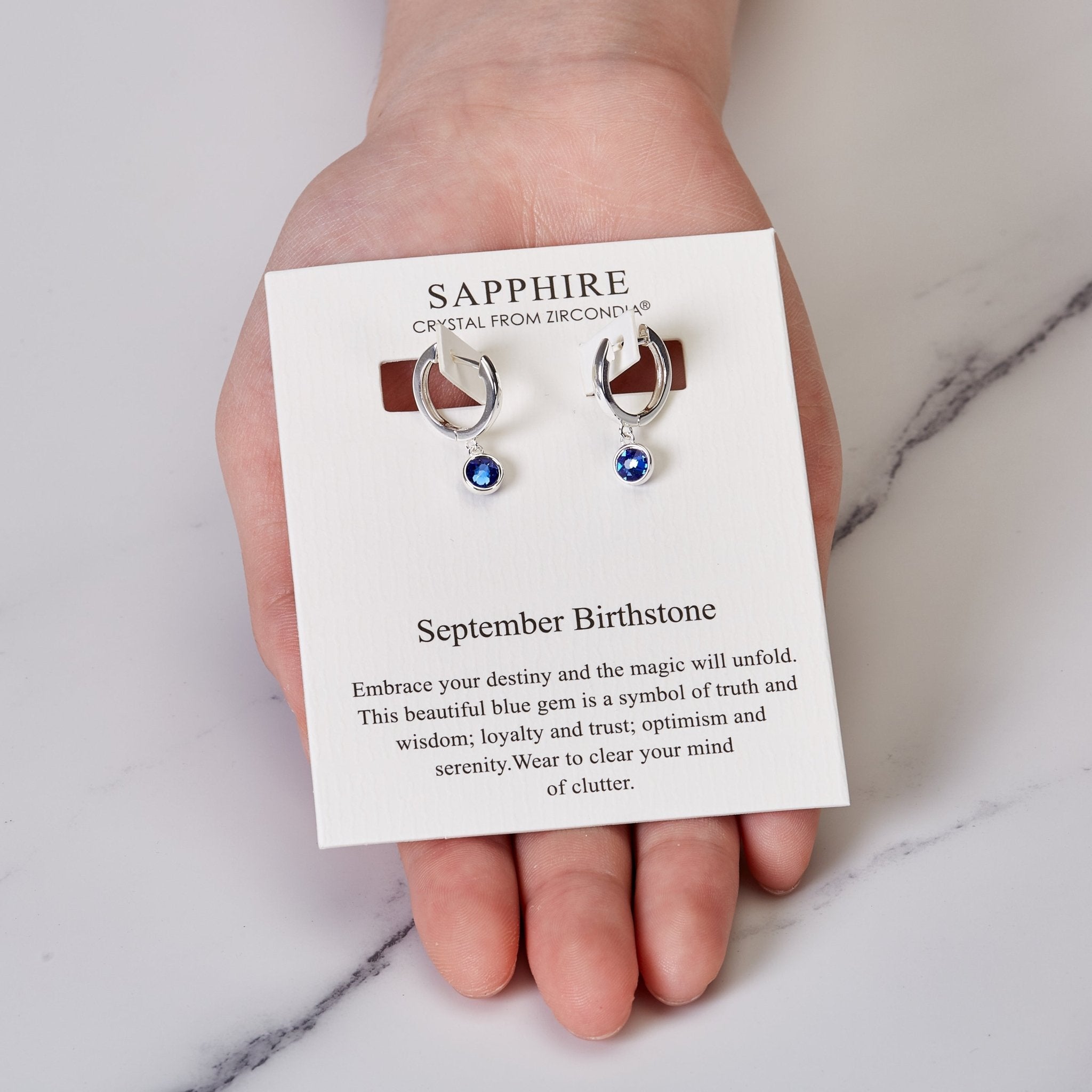 September Birthstone Hoop Earrings Created with Sapphire Zircondia® Crystals