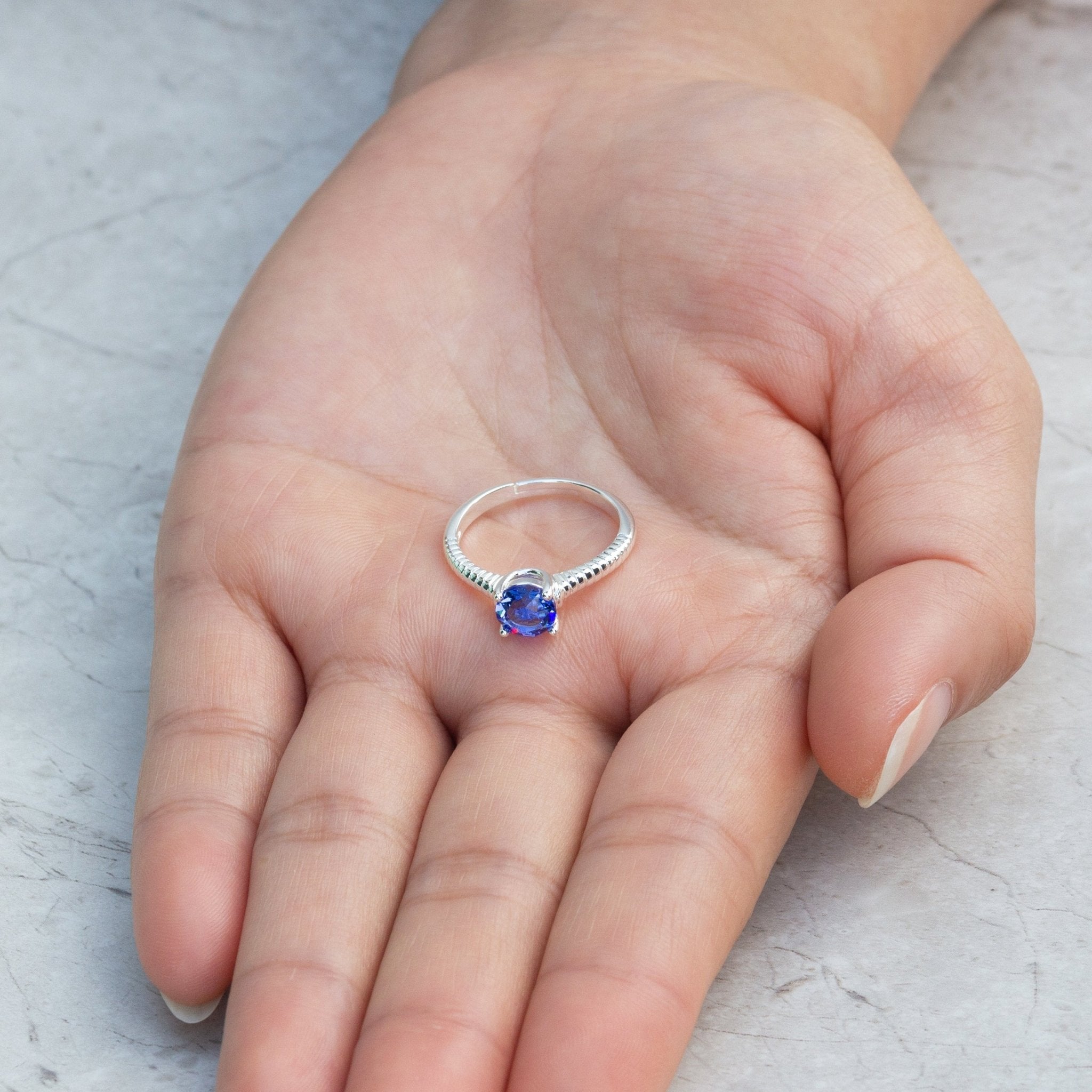September (Sapphire) Adjustable Birthstone Ring Created with Zircondia® Crystals