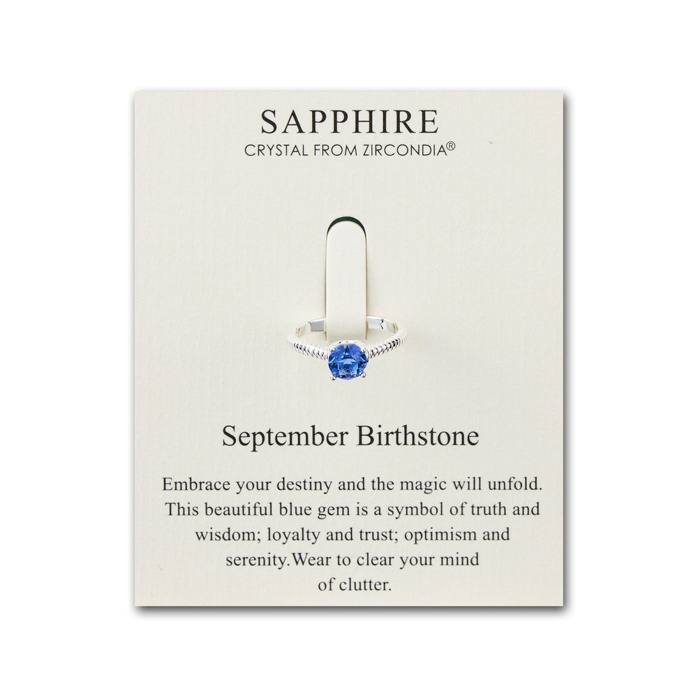 September (Sapphire) Adjustable Birthstone Ring Created with Zircondia® Crystals