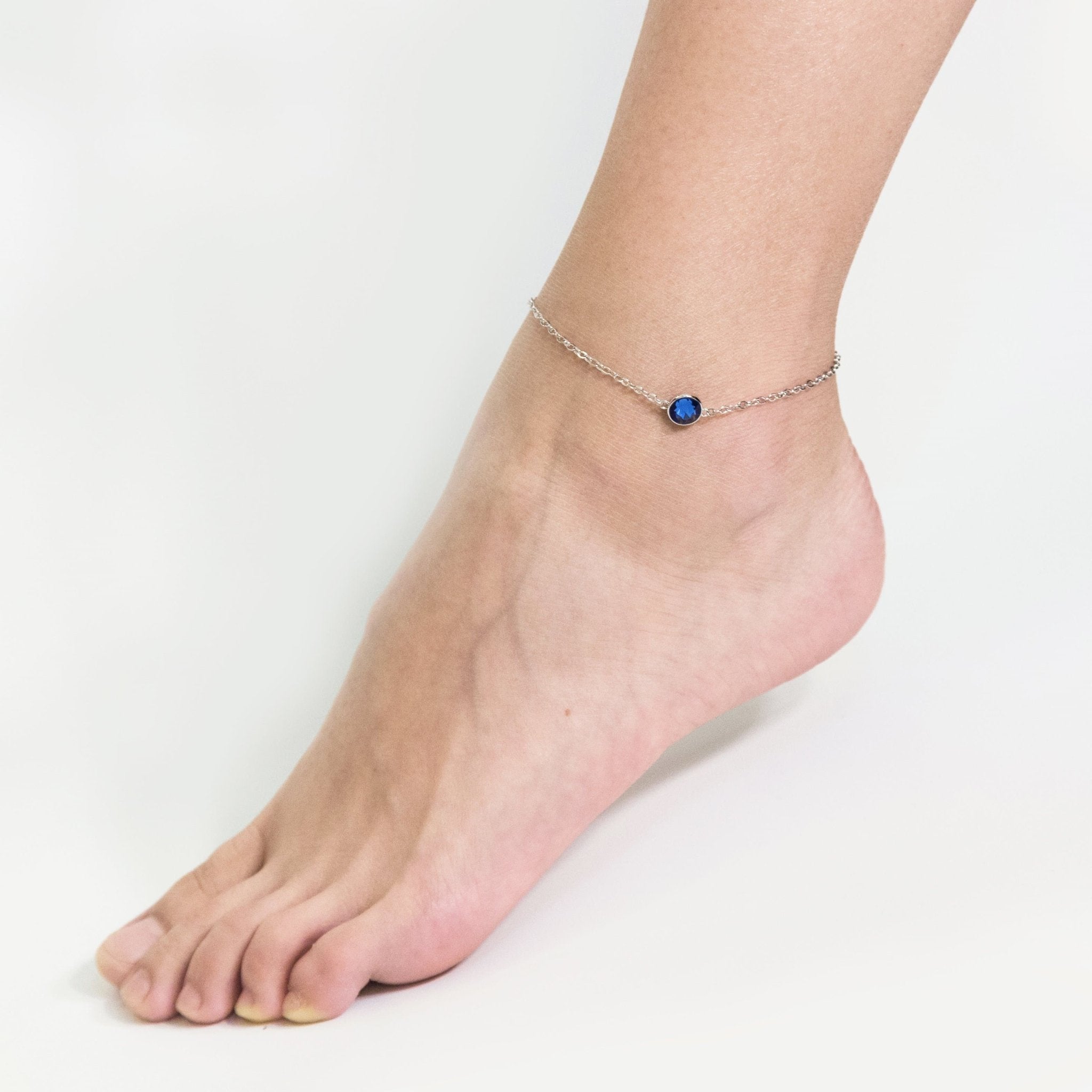 September (Sapphire) Birthstone Anklet Created with Zircondia® Crystals