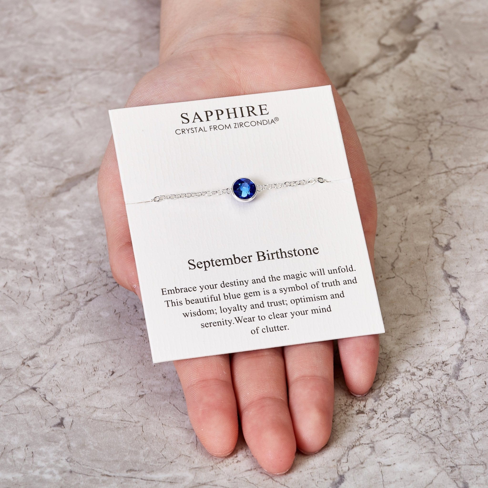September (Sapphire) Birthstone Anklet Created with Zircondia® Crystals