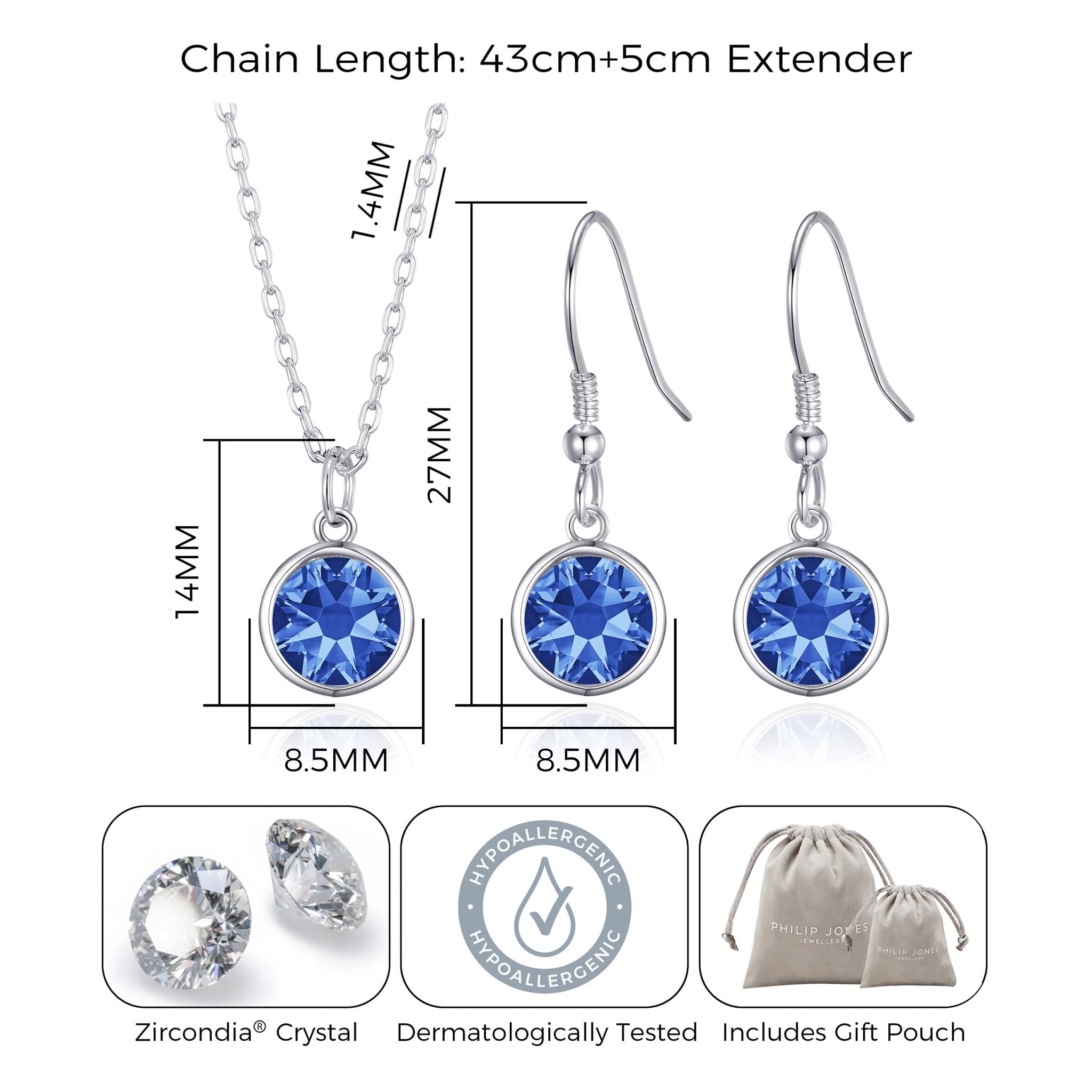September (Sapphire) Birthstone Necklace & Drop Earrings Set Created with Zircondia® Crystals