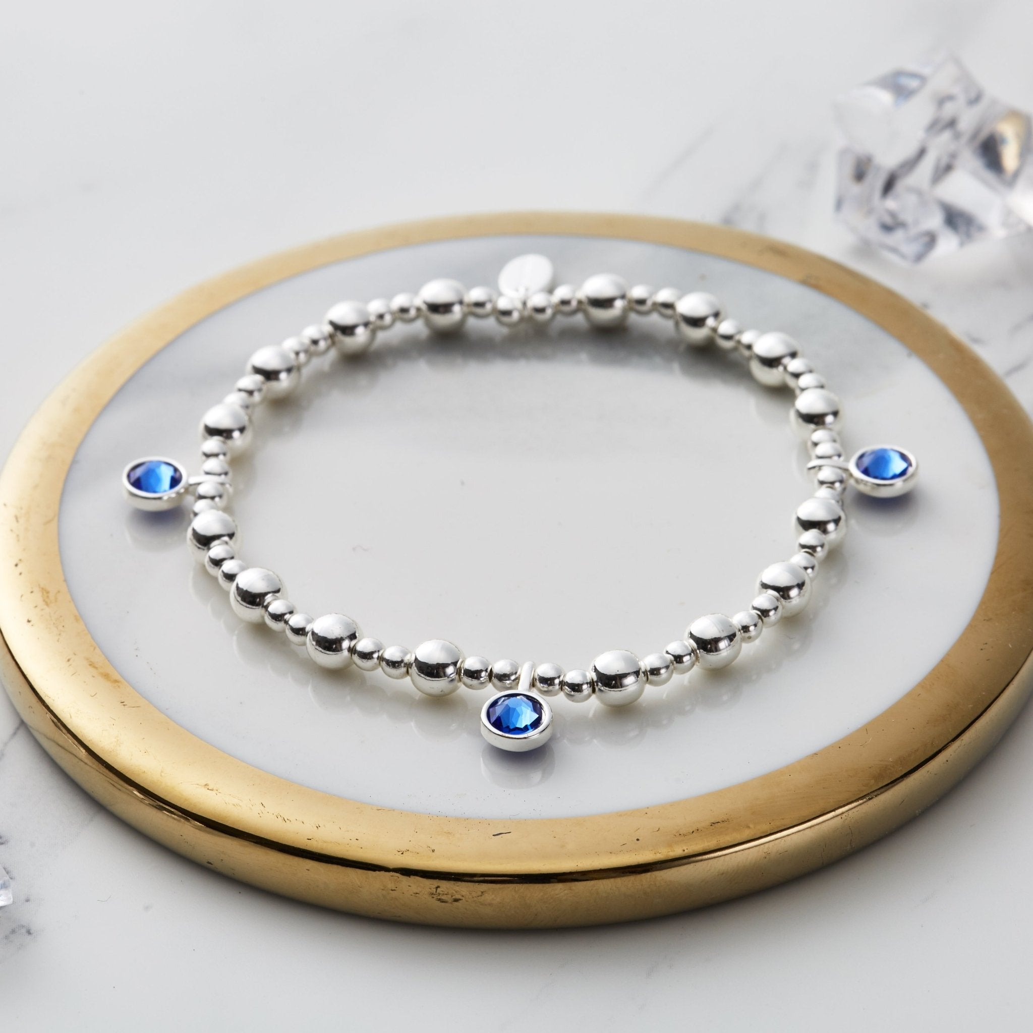 September (Sapphire) Birthstone Stretch Charm Bracelet with Quote Gift Box