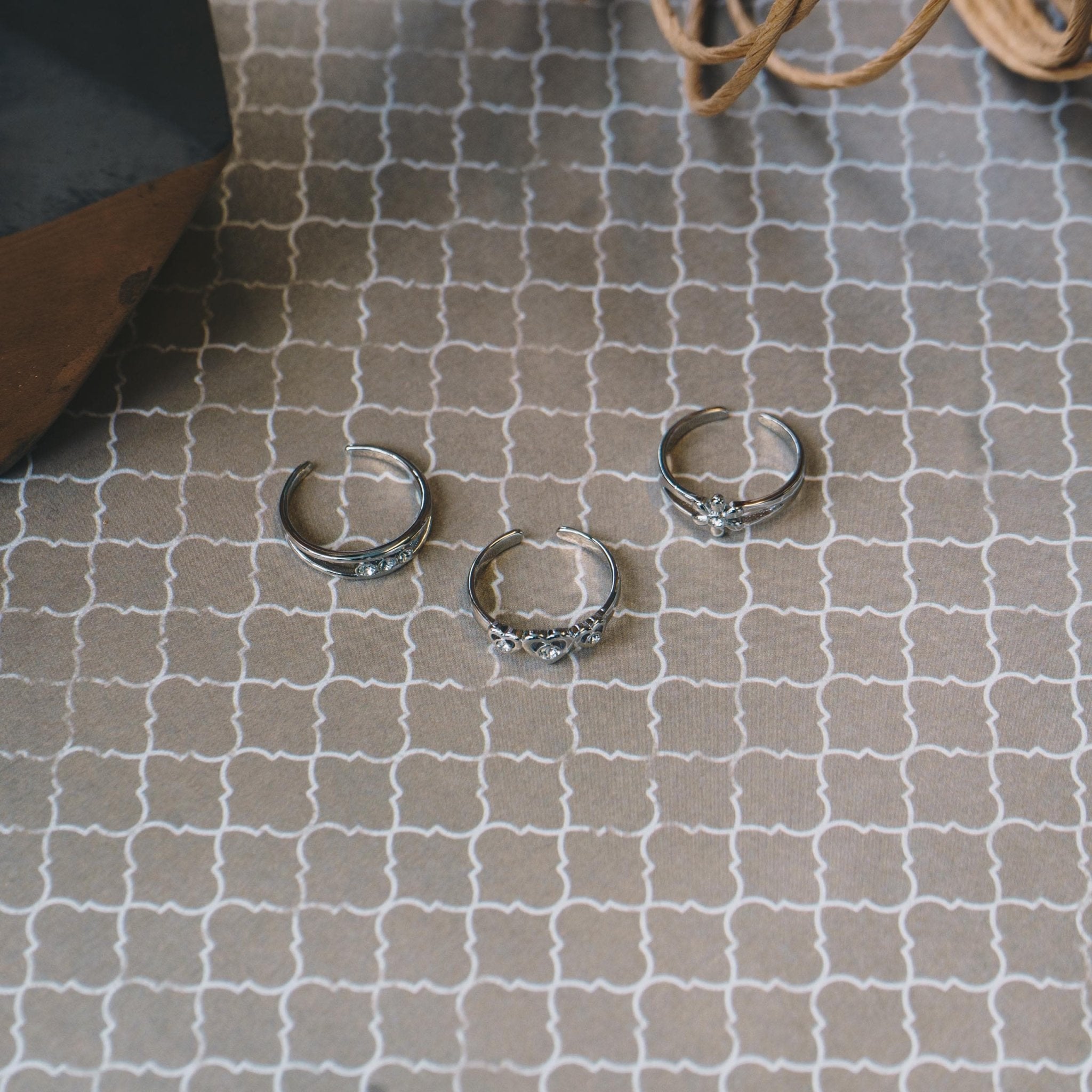 Set of Three Silver Plated Adjustable Toe Rings Created with Zircondia® Crystals