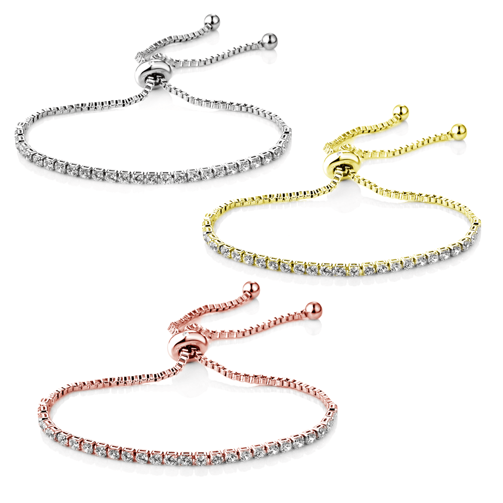 Set of Three Solitaire Friendship Bracelet Created with Zircondia® Crystals
