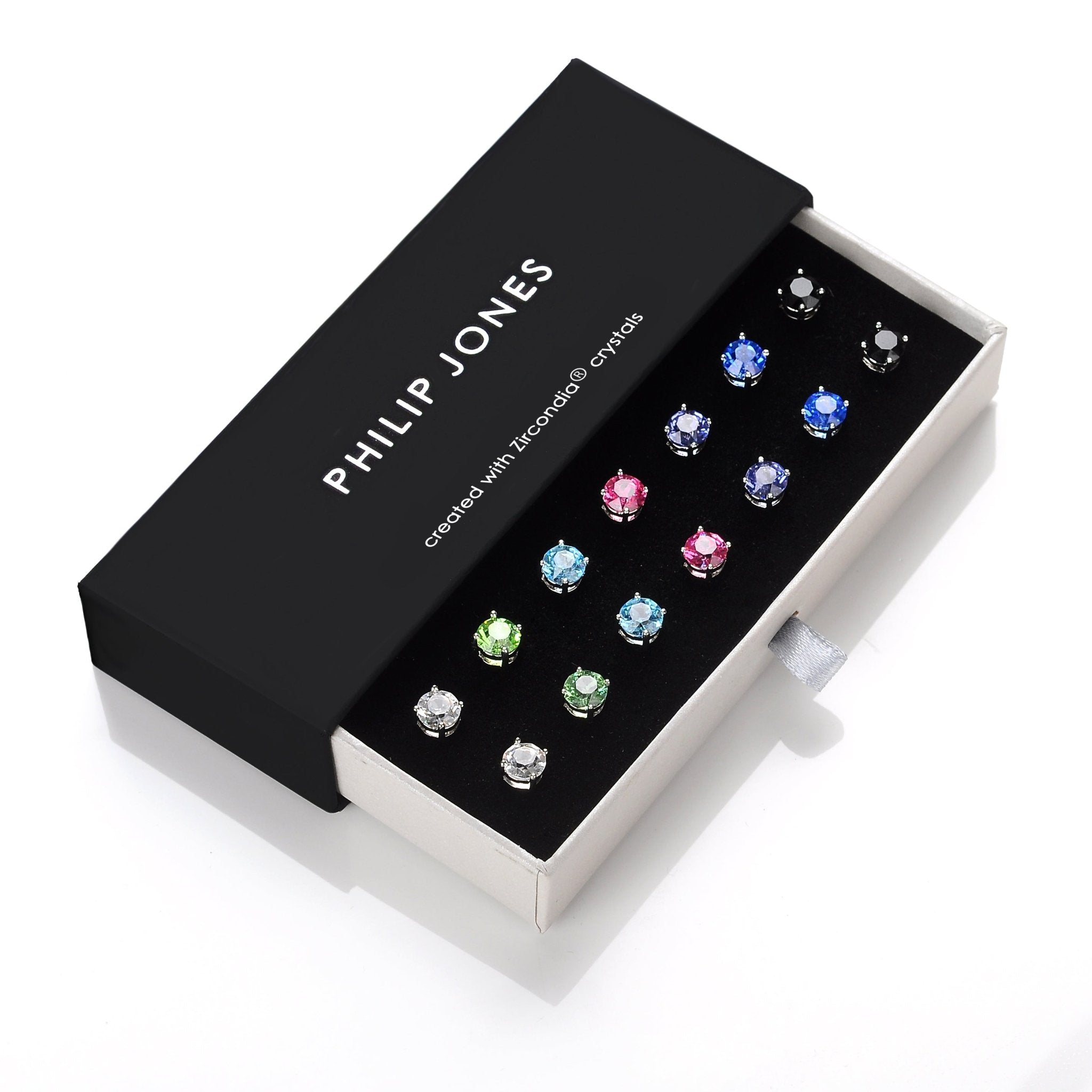 Seven Pack of Solitaire Earrings Created with Zircondia® Crystals