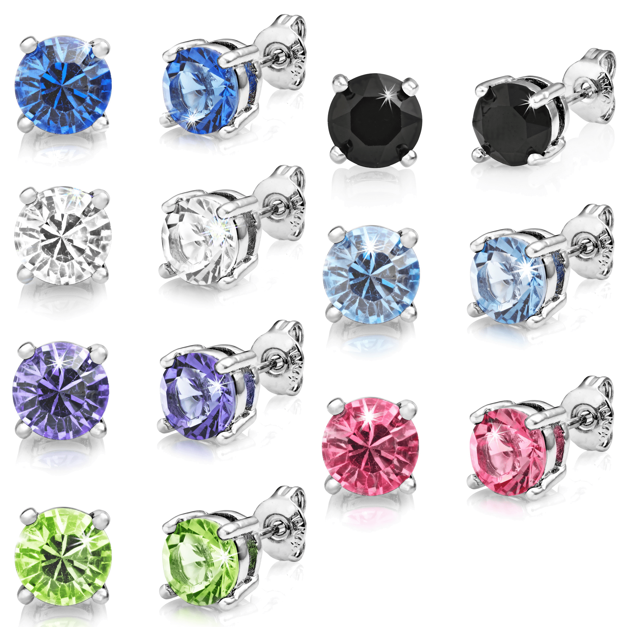 Seven Pack of Solitaire Earrings Created with Zircondia® Crystals