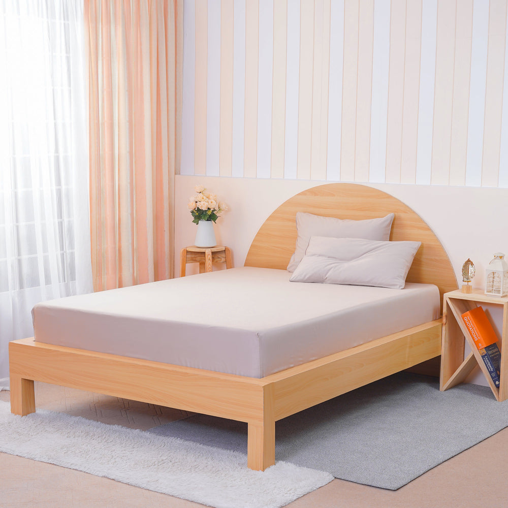 Ackly Bamboo Beige 400-Thread-Count Fitted Sheet for Luxurious Comfort