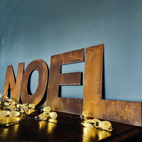 NOEL Christmas Mantle Fireplace Decoration / Rusty 12" Tall Fat Font Metal Letters