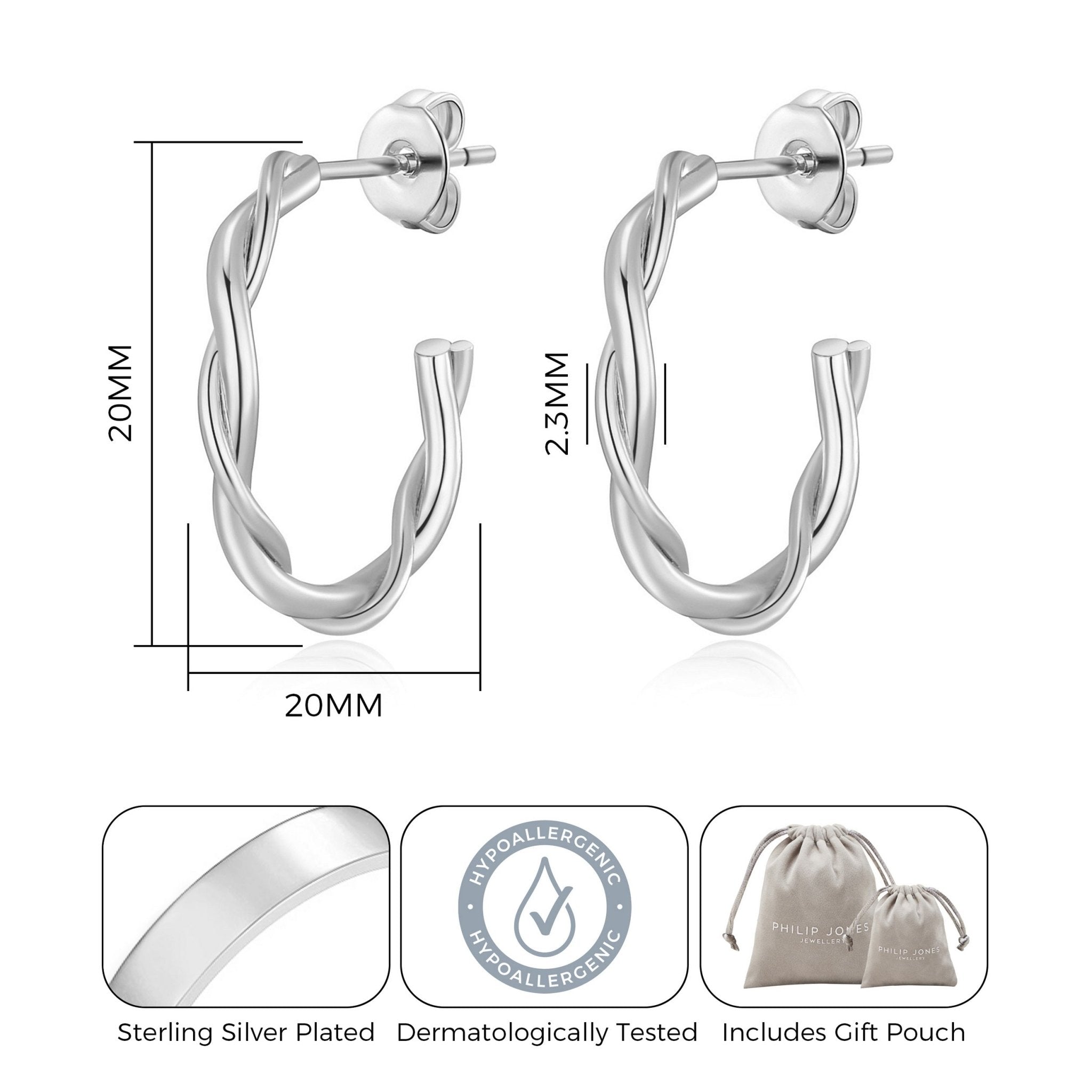 Silver Plated 20mm Twisted Hoop Earrings