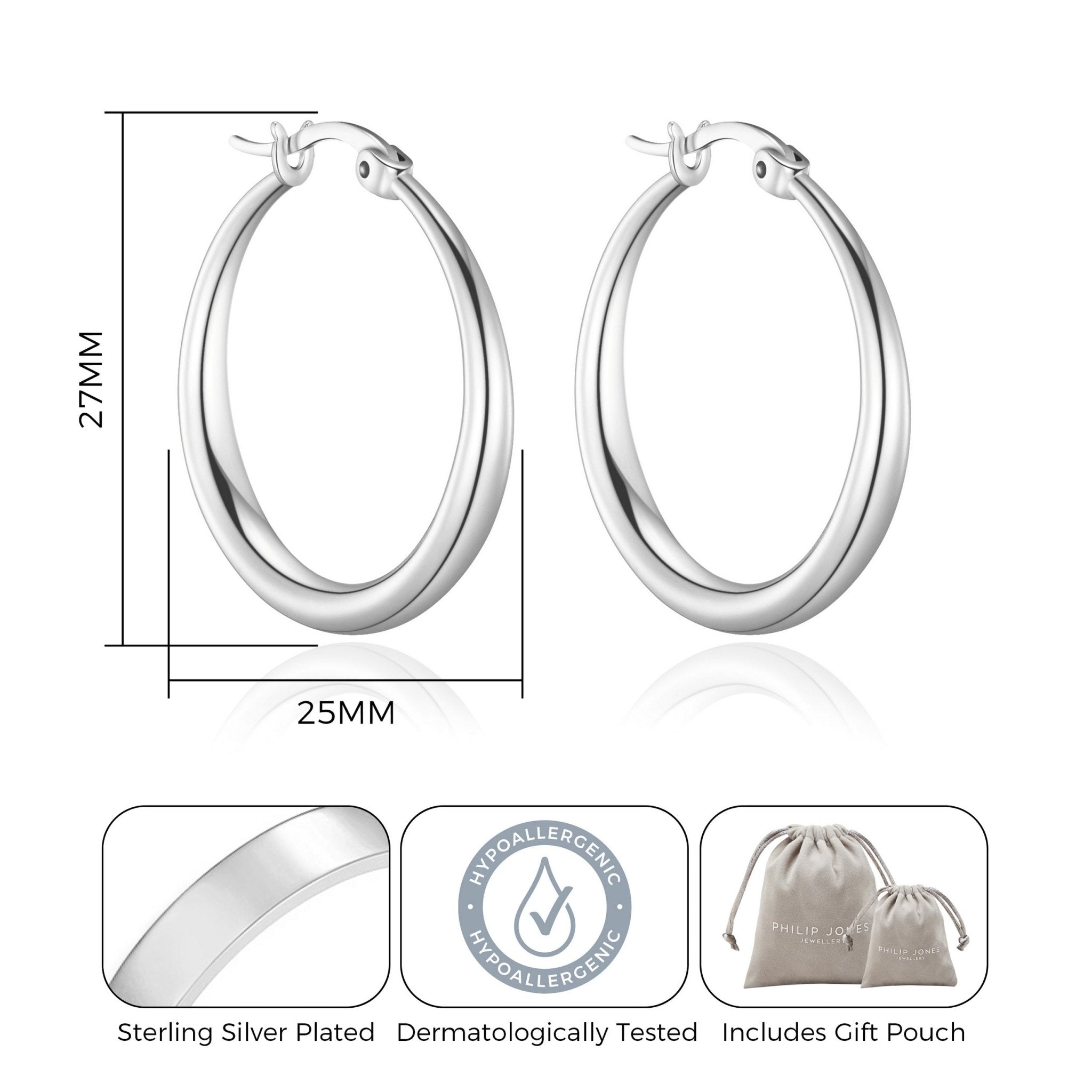 Silver Plated 25mm Hoop Earrings