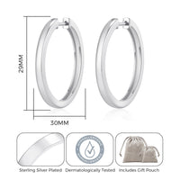 Silver Plated 30mm Plain Hoop Earrings