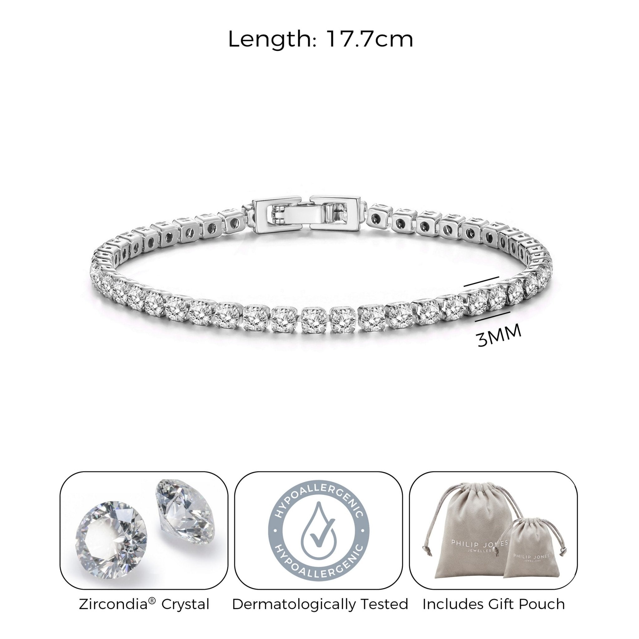 Silver Plated 3mm Tennis Bracelet Created with Zircondia® Crystals