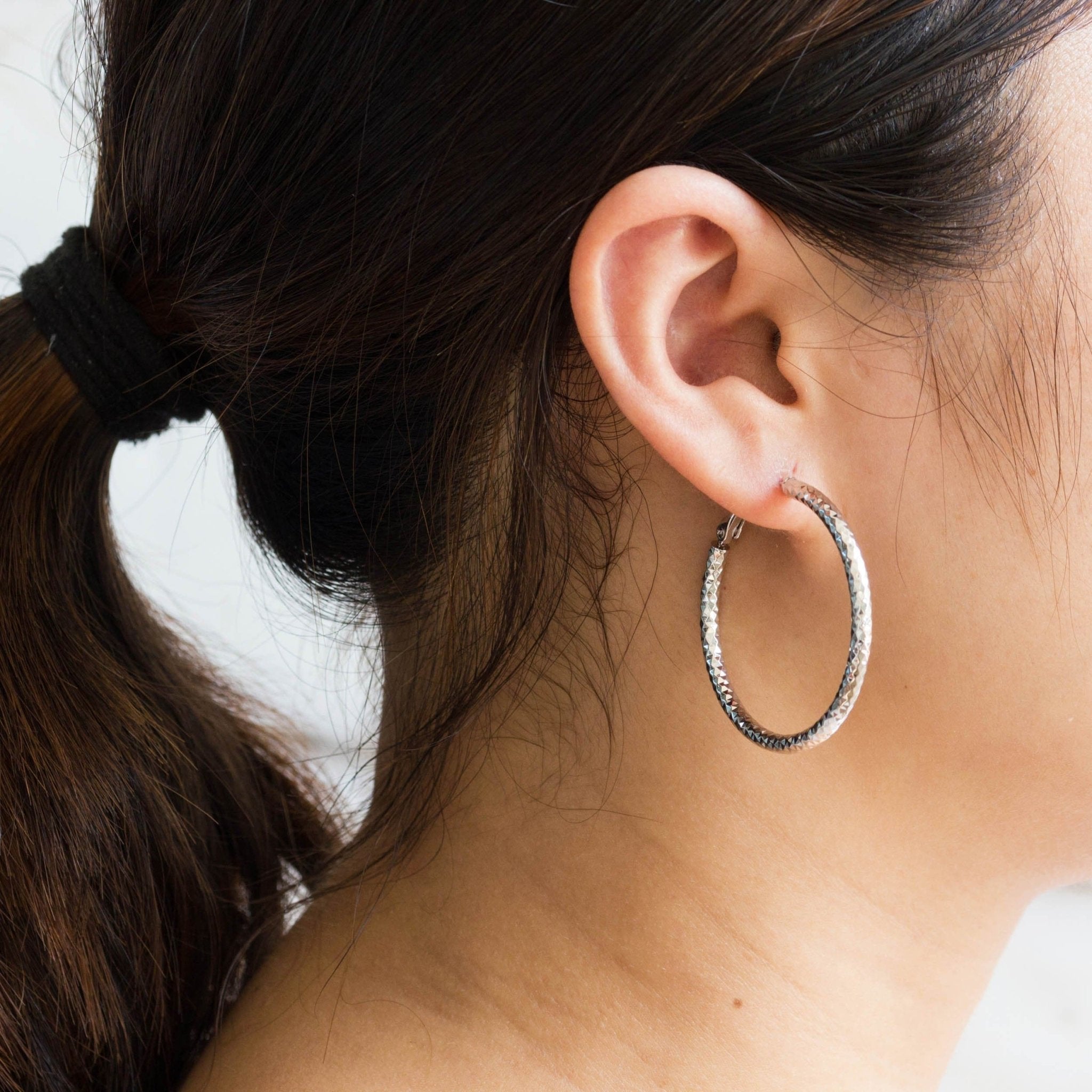 Silver Plated 40mm Diamond Cut Hoop Earrings