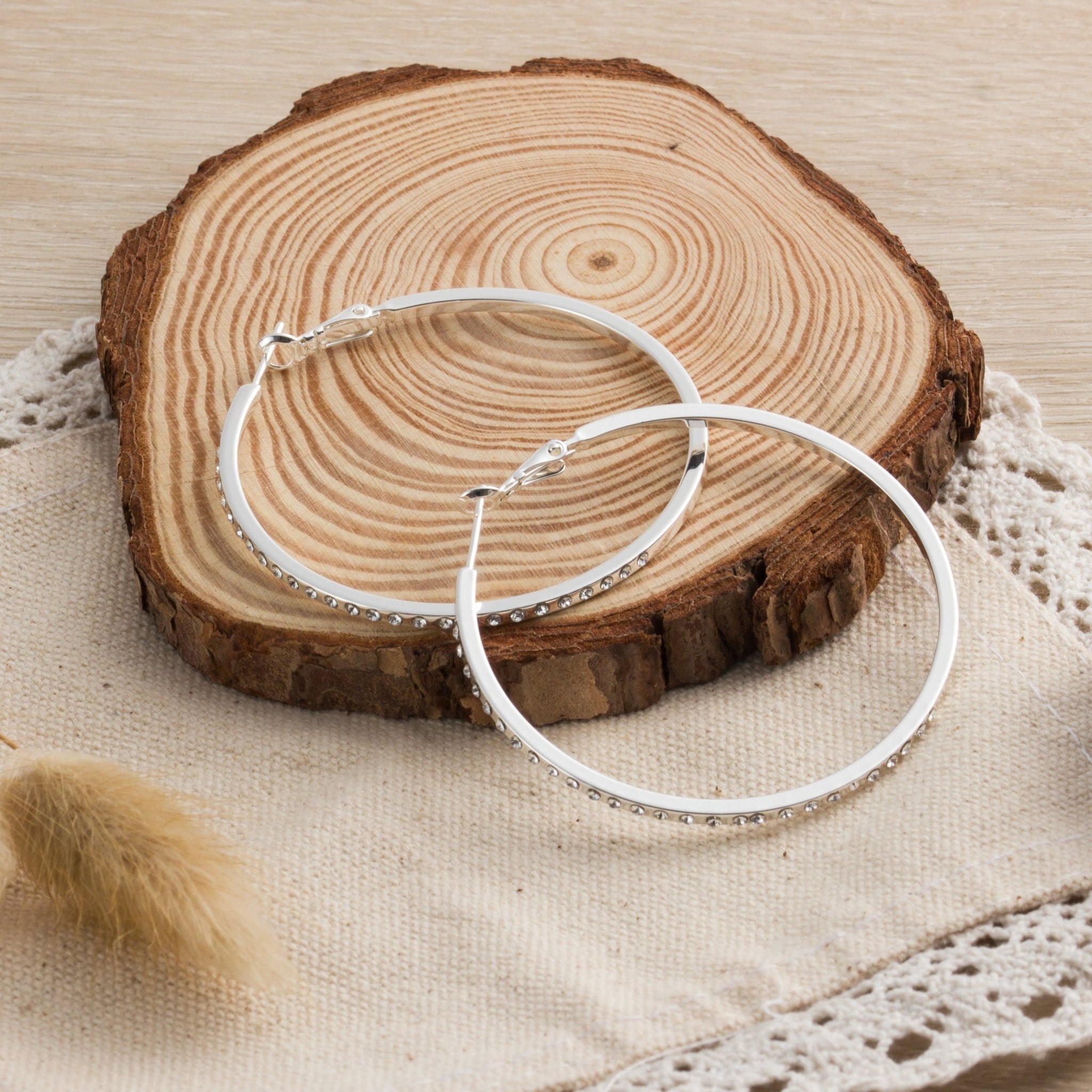 Silver Plated 50mm Hoop Earrings Created with Zircondia® Crystals