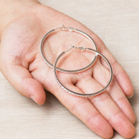Silver Plated 50mm Hoop Earrings Created with Zircondia® Crystals