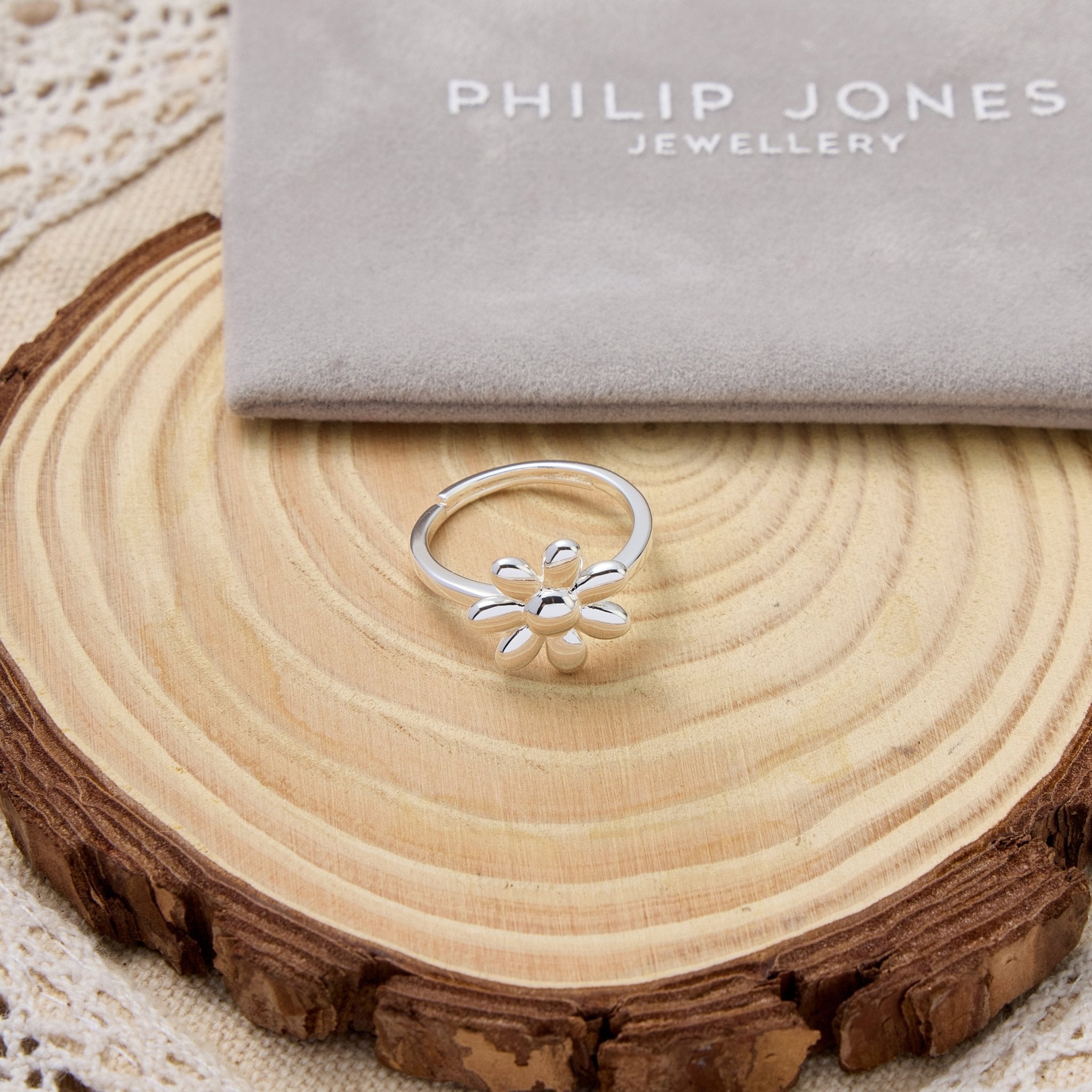 Silver Plated Adjustable Daisy Ring