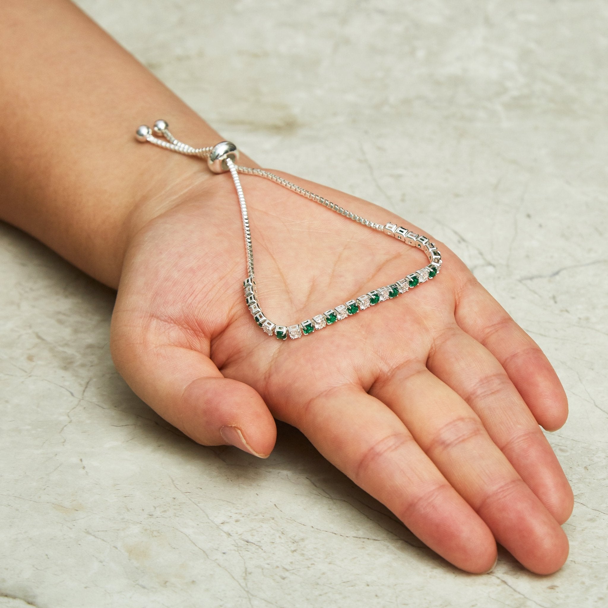 Silver Plated Adjustable Green Tennis Bracelet Created with Zircondia® Crystals