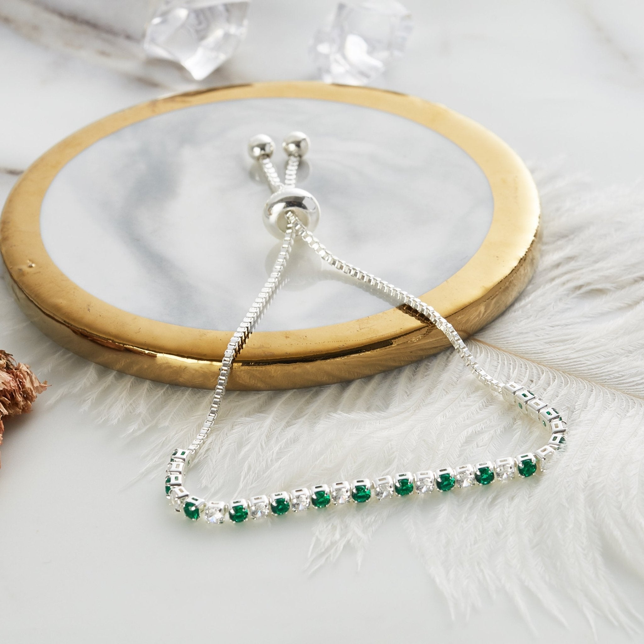 Silver Plated Adjustable Green Tennis Bracelet Created with Zircondia® Crystals