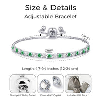 Silver Plated Adjustable Green Tennis Bracelet Created with Zircondia® Crystals