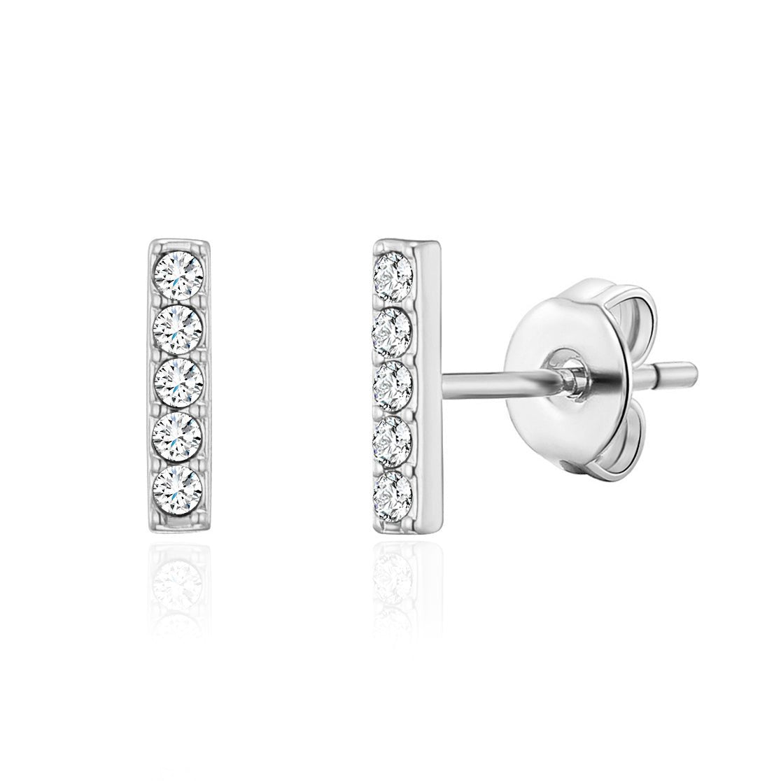 Silver Plated Bar Earrings Created with Zircondia® Crystals
