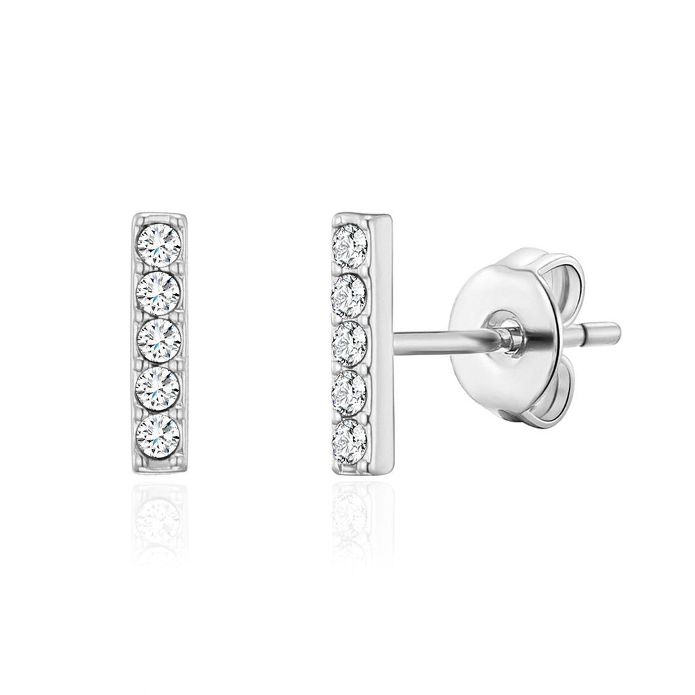 Silver Plated Bar Earrings Created with Zircondia® Crystals