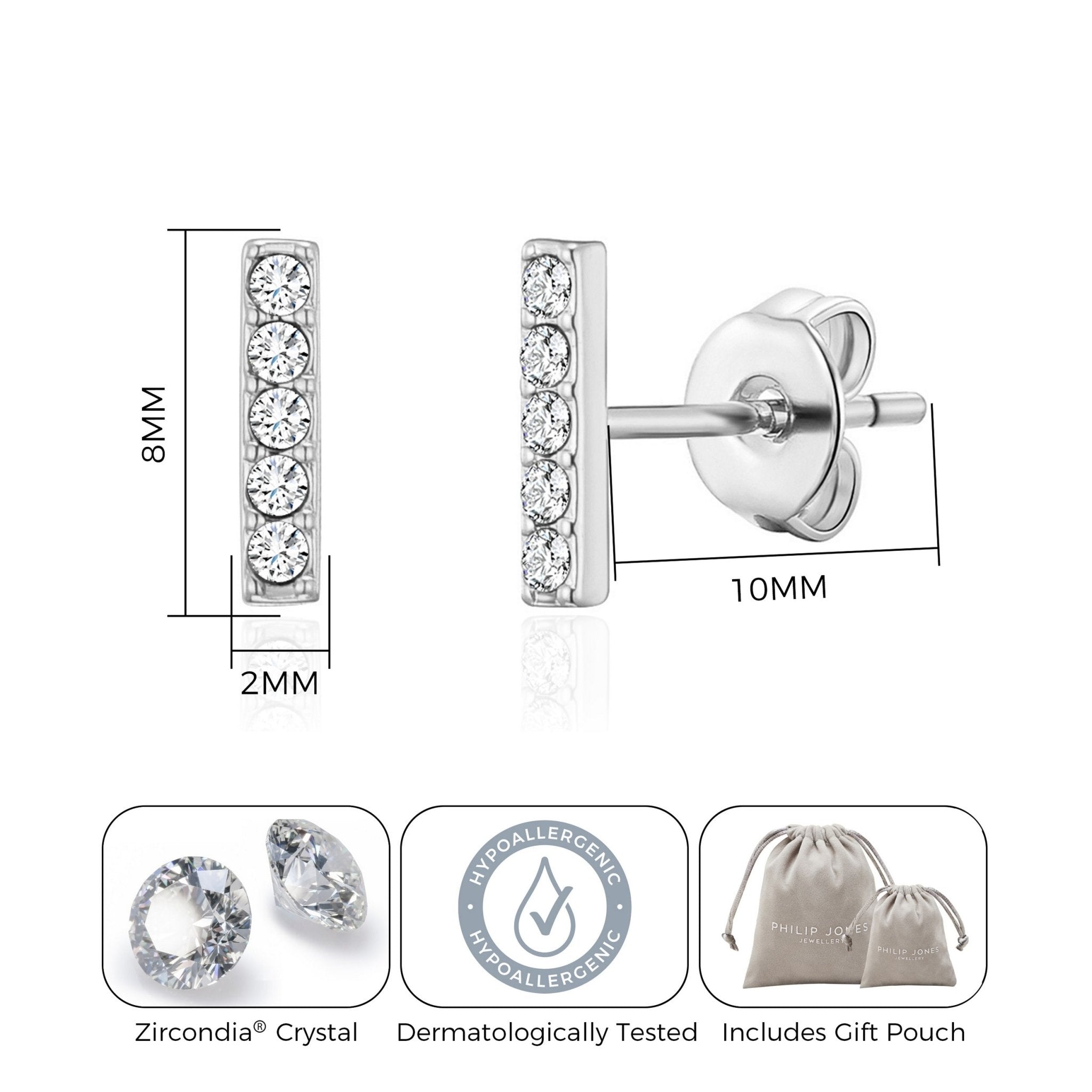 Silver Plated Bar Earrings Created with Zircondia® Crystals