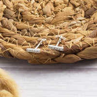 Silver Plated Bar Earrings Created with Zircondia® Crystals